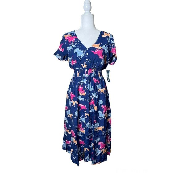 Modcloth Dresses & Skirts - ModCloth Neon Stampede Horse Blue Western Midi Dress Womans Sz Medium New NWT
